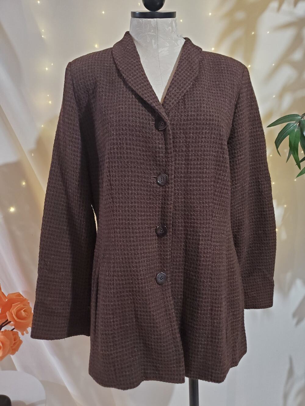Jax VTG 80s Wool Metallic Textured Blazer Jacket Womens 12 Brown Academia Career